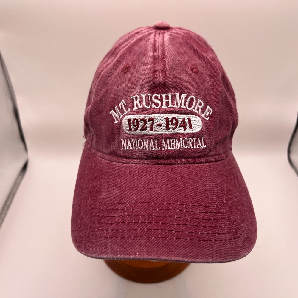 Mt Rushmore National Memorial Hat Burgundy Washed Cotton Baseball Cap Triangle